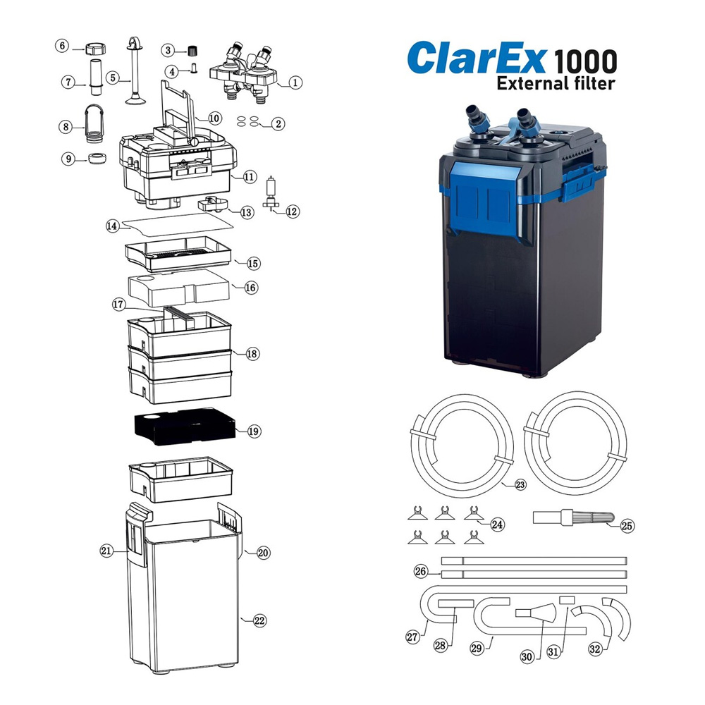 Filtr Zewnętrzny Kubełkowy ClarEx 1000l/h do Akwarium 200-400L Cichy